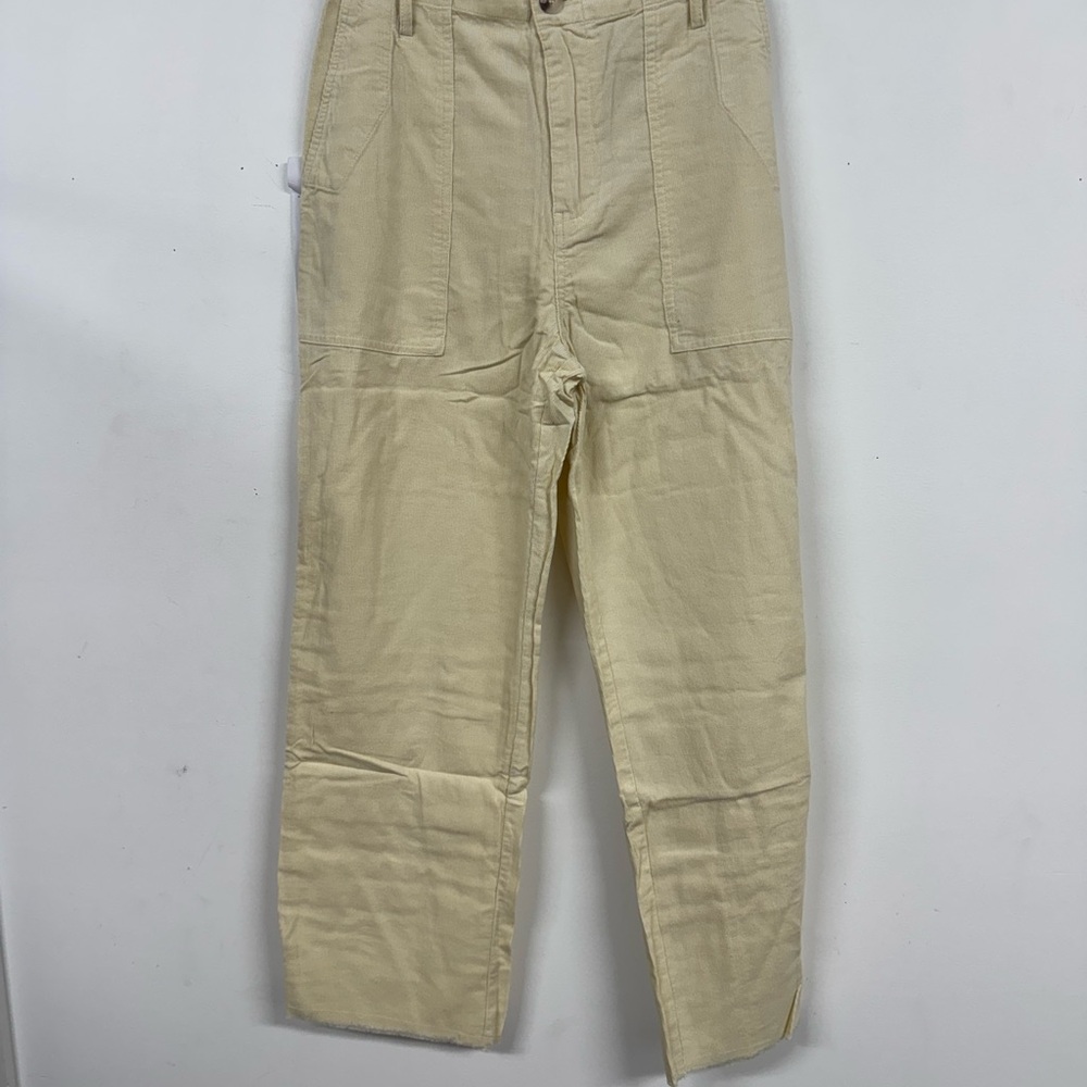 Cream Straight Leg Pants with Classic Flat Front